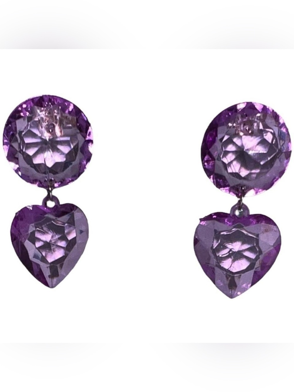 Y2K translucent purple heart earrings.